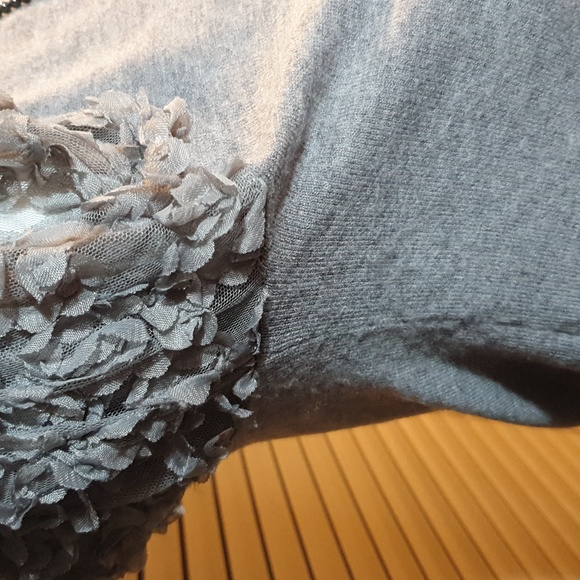 Fitted puff arm knit jumper with embellished mesh sleeves, UK size 10 12, AS NEW - Picture 8 of 12